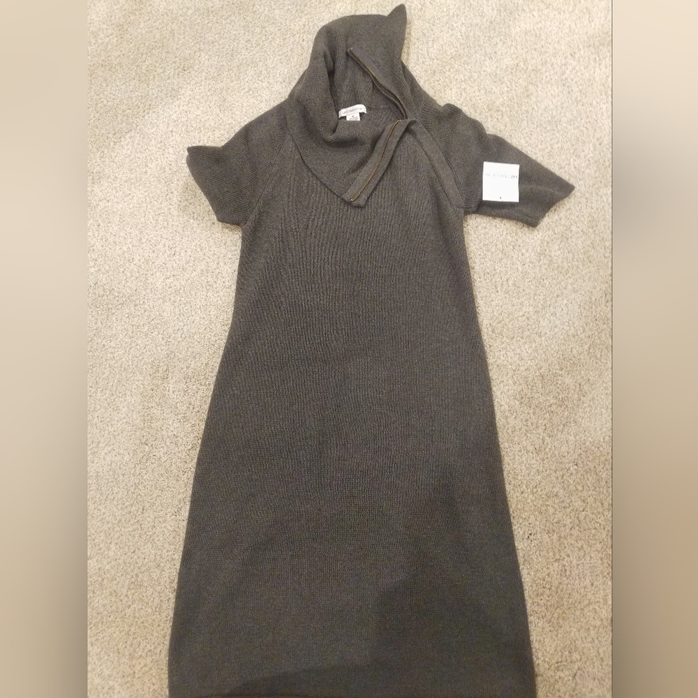 Woollen Grey Dress with Stylish Side Zip Collar